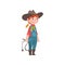 Cute Boy Dressed as Cowboy, Kids Future Profession, Boy in American Traditional Costume with Lasso Vector Illustration
