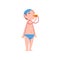 Cute Boy Dressed as Swimming Coach, Kids Future Profession, Boy Swimmer with Whistle Vector Illustration