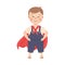 Cute Boy Dressed Like Superhero, Adorable Kid Leisure Activity Concept Cartoon Vector Illustration