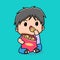 Cute boy eating potato chips cartoon