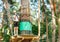 Cute boy enjoying activity in climbing adventure park at sunny summer day. Kid climbing in rope playground structure.