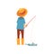 Cute Boy with Fishing Rod, Back View, Little Fisherman Cartoon Character Vector Illustration