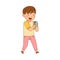 Cute Boy Gazing in Smartphone Playing and Watching Vector Illustration