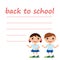 cute boy and girl with blank back to school