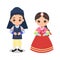 Cute boy and girl wearing traditional Korean costume for Chuseok festival