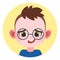 Cute boy in glasses portrait. Round kid avatar