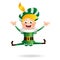 Cute boy in green costume jumping - happy expression - Sinterklaas friend - vector illustration isolated