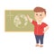 Cute Boy Having Geography Lesson, Elementary School Student Standing at Blackboard with Map, Kids Education Concept