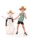 Cute boy holding a cola bottle near a snowman with scarf and hat