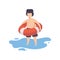 Cute Boy Holding Inflatable Lifebuoy, Kid Having Fun on Beach on Summer Holidays Vector Illustration