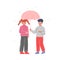 Cute Boy Holding Umbrella Over Girl in Rainy Weather, Polite and Kind Children, Good Manners Concept Vector Illustration