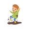 Cute Boy Jumping in Dirt, Cute Naughty Kid, Bad Child Behavior Vector Illustration