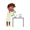 Cute Boy in Laboratory Coat Examining Molecular Structure Through Microscope Vector Illustration