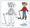 Cute boy in a lumberjack suit with an ax color and outlined for coloring page
