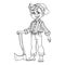Cute boy in a lumberjack suit with an ax outlined for coloring page