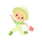 Cute Boy in Overalls, Rubber Boots and Hat Running with Bucket Full of Water, Young Farmer Cartoon Character Engaged in