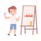 Cute Boy Painting on Canvas, Little Artist Character Drawing Car on Easel with Paints Cartoon Style Vector Illustration
