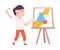 Cute Boy Painting Still Life on Canvas, Little Artist Character Drawing on Easel with Paints Cartoon Style Vector