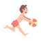 Cute Boy Playing with Ball, Adorable Child Having Fun on Beach on Summer Holidays Cartoon Vector Illustration