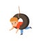 Cute boy riding swing made from tire, little kid having fun on a swing outdoor vector Illustration on a white background