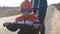 Cute boy, riding tricycle on sunset. Little boy learning to ride with bicycle.