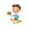 Cute boy sitting on the floor with hamburger and soda drink vector Illustration on a white background