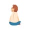 Cute Boy Sitting on Floor, Little Preschool Kid Character, View From Behind Vector Illustration