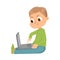 Cute Boy Sitting with Laptop Studying Computer Science Vector Illustration