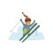 Cute boy skiing jumping high at winter mountains resort isolated vector illustration