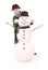 Cute boy with snowman with scarf and hat