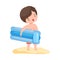 Cute Boy Standing with Inflatable Mattress, Kids Summer Activities, Adorable Child Having Fun on Beach on Holidays