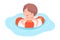 Cute Boy Swimming with Inflatable Lifebuoy, Kids Summer Activities, Adorable Child Having Fun on Beach on Holidays