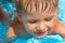 Cute boy swimming in the pool