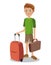 Cute boy tourist eyes with suitcase baggage