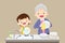 Cute boy washing dish with grandmother