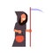 Cute boy wear grim reaper scarecrow costume happy halloween concept party celebration isolated flat death scythe cartoon