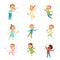 Cute Boys and Girls Blowing Soap Bubbles Set, Adorable Children Having Fun with Soap Bubbles, Kids Leisure, Hobby Game