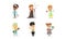 Cute Boys and Girls of Different Professions Set, Doctor, Singer, Scientist, Photographer, Policeman, Teacher Cartoon