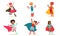 Cute Boys and Girls in Superhero Costumes Set, Kids in Capes and Masks Having Fun at Party Vector Illustration