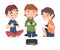 Cute Boys Sitting on Floor Playing Video Game, Friends Having Fun Together with Computer Gaming Cartoon Style Vector