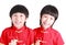 Cute boys wearing red Chinese suit