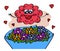 Cute brain and a bouquet of flowers. Cartoon.