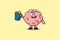 Cute Brain cartoon character with beer glass