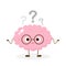 Cute brain in glasses with question mark