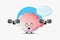 Cute brain mascot raises a barbell