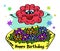 A cute brain receives a bouquet of flowers.