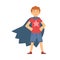 Cute Brave Boy Character in Blue Cape Vector Illustration