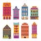 Cute bright cartoon flat house set. Vector bildings facades. Eur