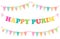 Cute bright and colorful bunting flags for Happy Purim jewish holiday