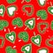 Cute, bright and colorful hand drawn Christmas hearts seamless pattern vector